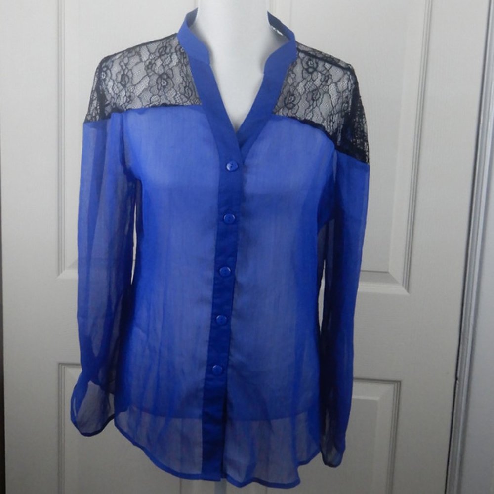 Pout Button Front Transparent Long Sleeve Shirt